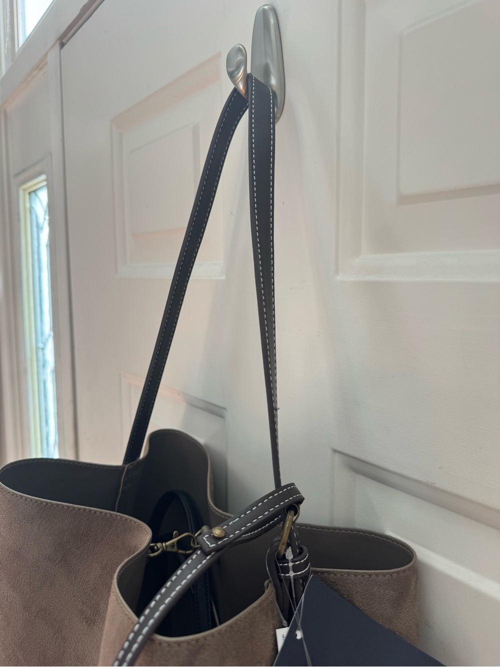 GAP Taupe Suede Shoulder Tote with Dark Trim - Picture 4 of 8